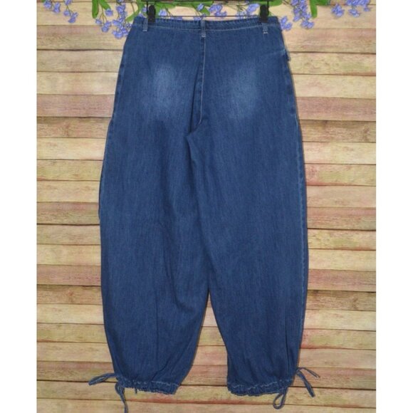 Velveret Barrel Leg Ankle Draw String Hem Blue Jeans Pants Size L 30 X 31 Pocket - Picture 5 of 12